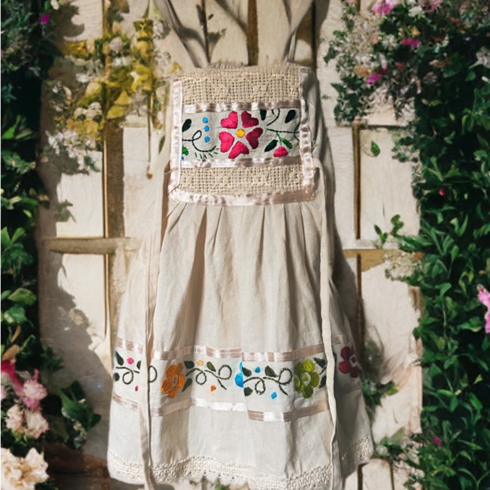 Floral Embroidered Kids Dress - Cream